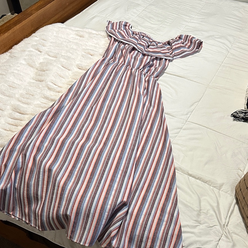 Striped Off-Shoulder Maxi Dress